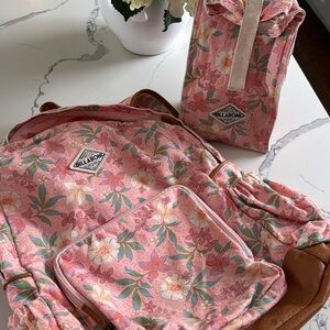 Billabong Floral Pink and Tan Backpack + Lunch Bag
